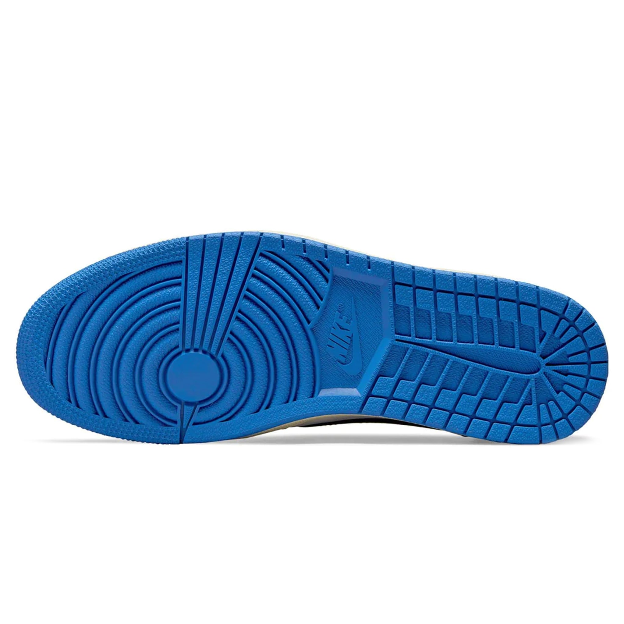 Sole view of Travis Scott x Air Jordan 1 Low OG SP Fragment Design DM7866-140